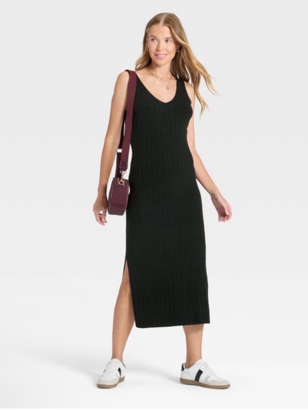 Universal Thread Black Ribbed V-Neck Sleeveless Sweater Maxi Dress XS NWT